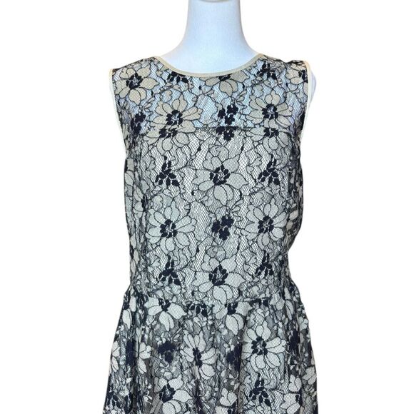 Ann Taylor LOFT Lace Sheath Dress Knee Length Sleeveless Womens 16 Black Beige - Picture 4 of 10